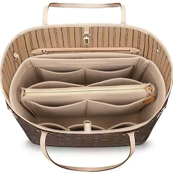 Felt Purse Bag Organizer Insert with Zipper Bag Tote Shaper Beige Size Medium - Picture 1 of 15